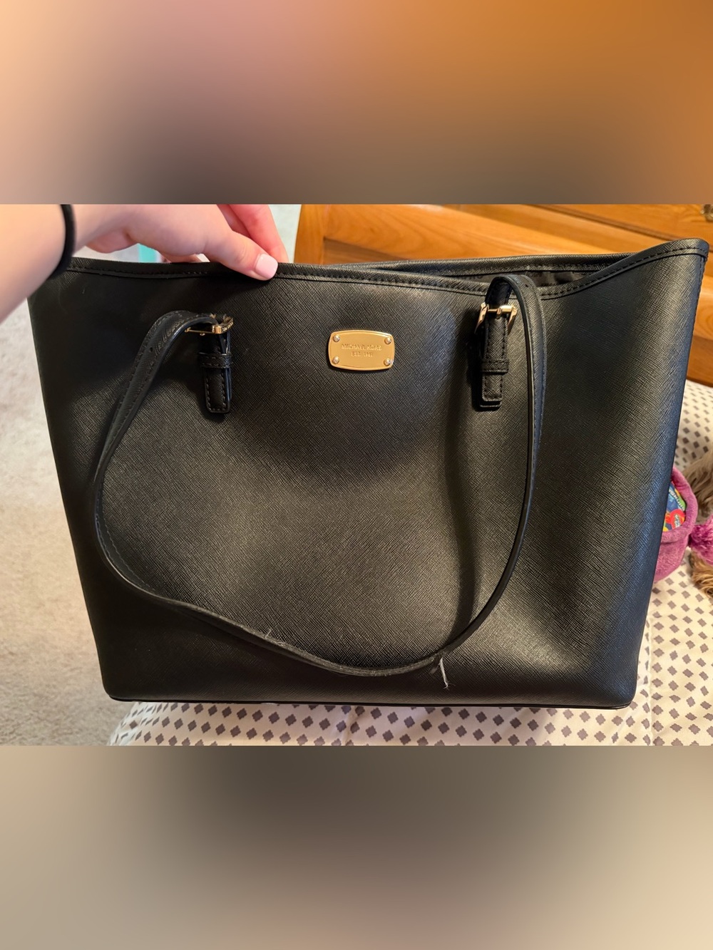 Michael Kors Black Saffiano Leather Tote with Gold Hardware
